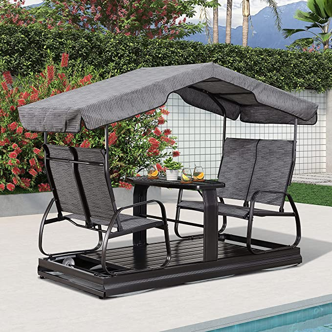 PURPLE LEAF Outdoor Glider Benches for Outdoor Porch Patio Yard Retro Metal Outdoor Glider Chair