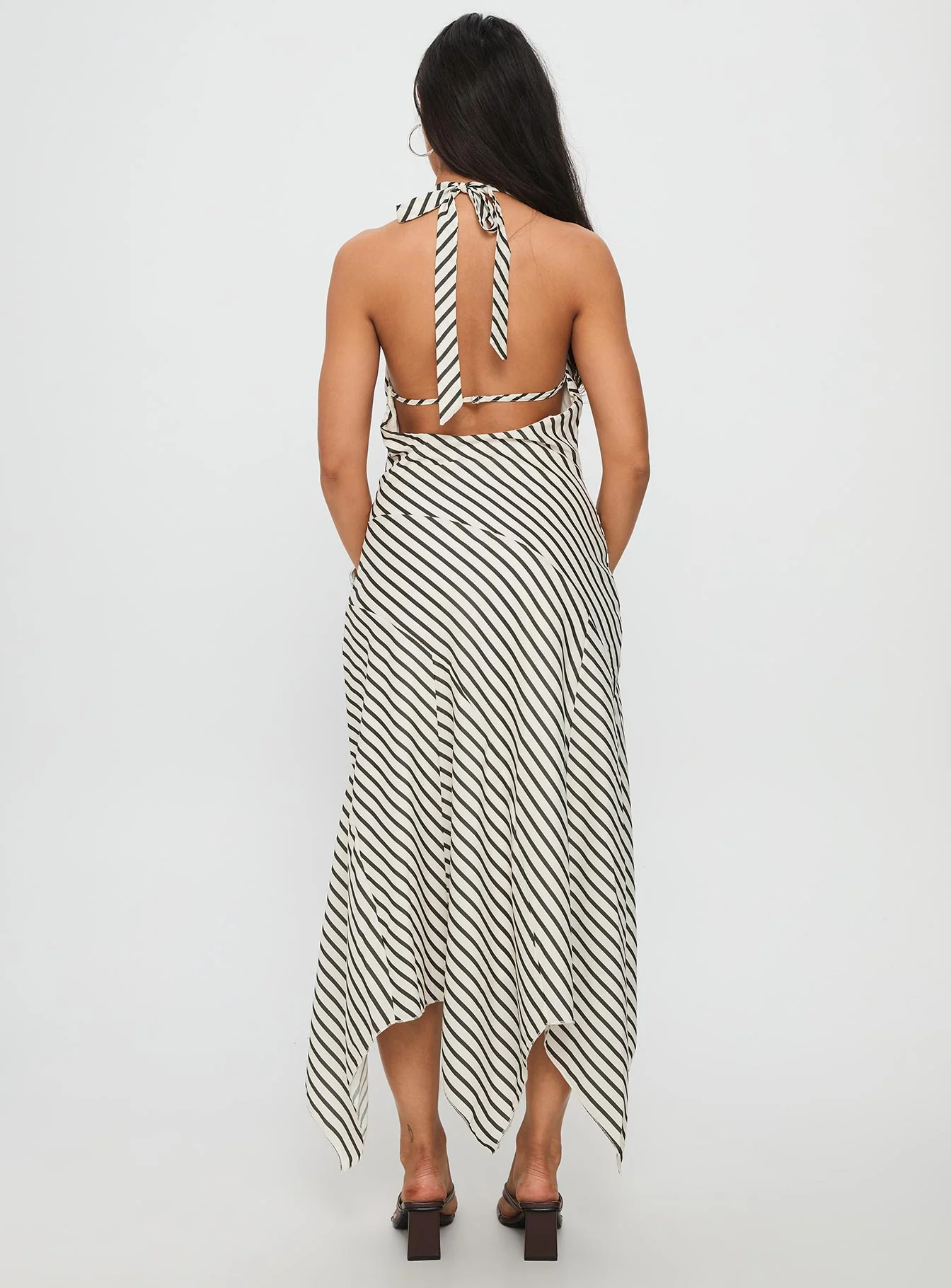 Junipa Halter Asymmetrical Maxi Dress White Stripe