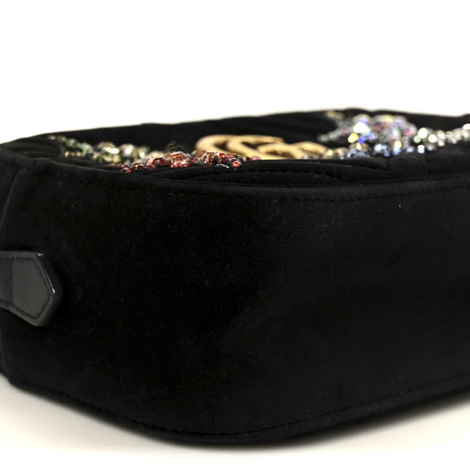 Velvet Matelasse Crystal Star Embroidered Small GG Marmont Chain Shoulder Bag Black - Top Club