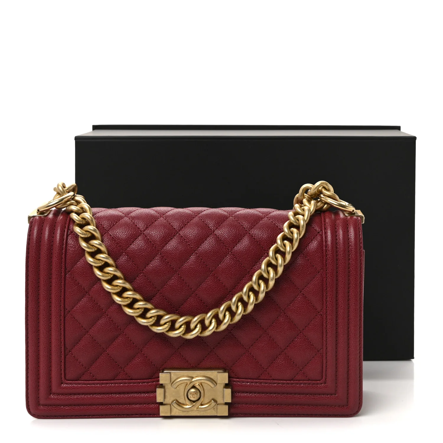 Caviar Quilted Medium Boy Flap Burgundy - Top Club