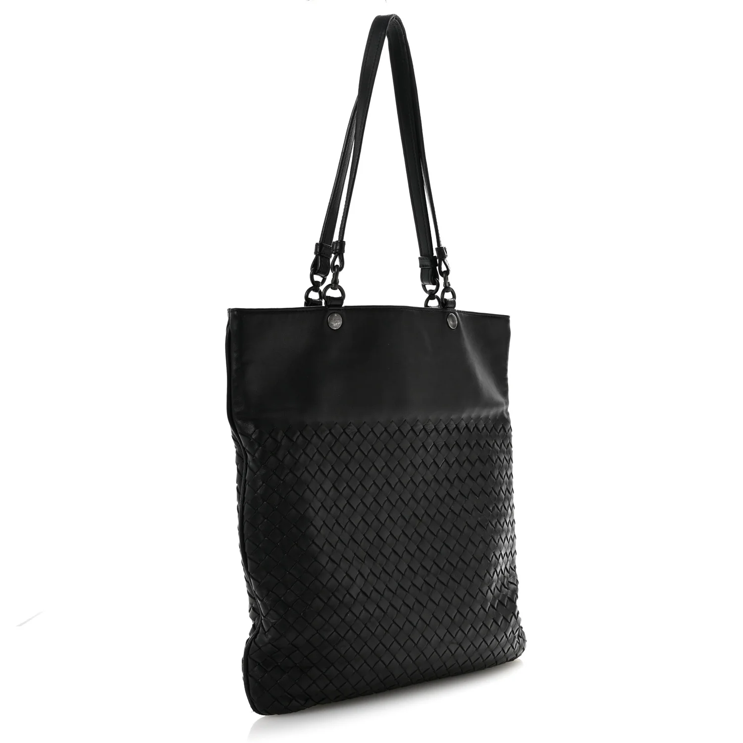 Nappa Intrecciato Flat Shoulder Bag Black - Top Club