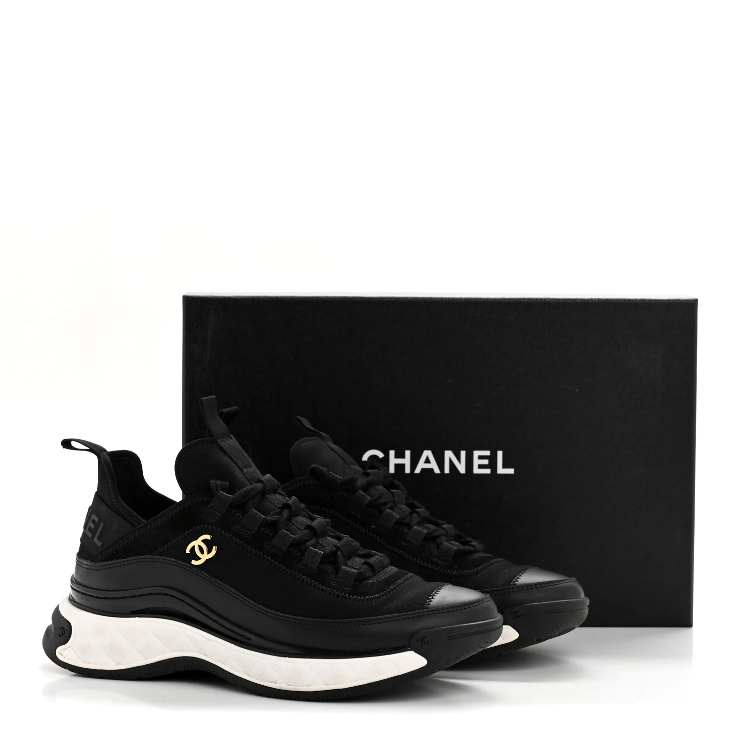 Velvet Calfskin Mixed Fibers CC Sneakers 38 Black - Top Club