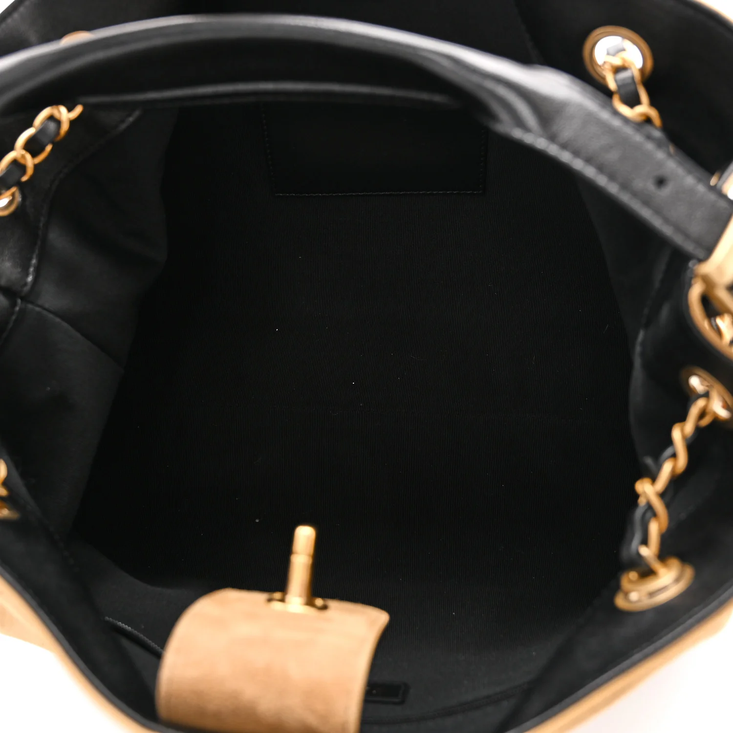 Suede Calfskin Shiny Lambskin Quilted Small Coco Base Shopping Bag Beige Black - Top Club