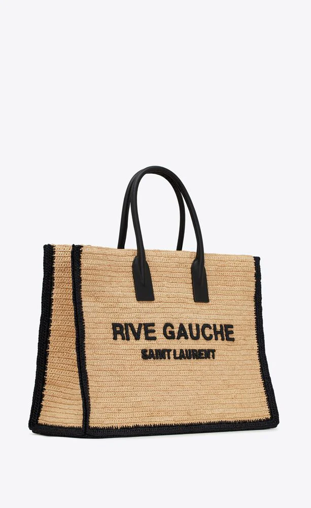 Saint Laurent RIVE GAUCHE TOTE BAG IN RAFFIA AND LEATHER - Top Club