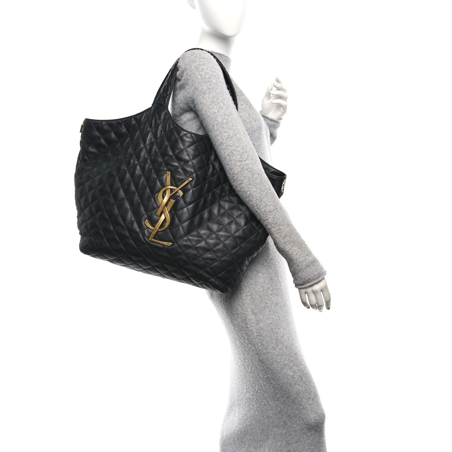 Lambskin Quilted Maxi Icare Shopping Tote Black