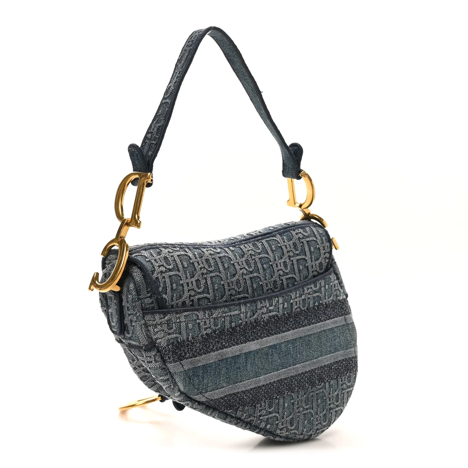 Oblique Embroidered Saddle Bag Denim Blue - Top Club