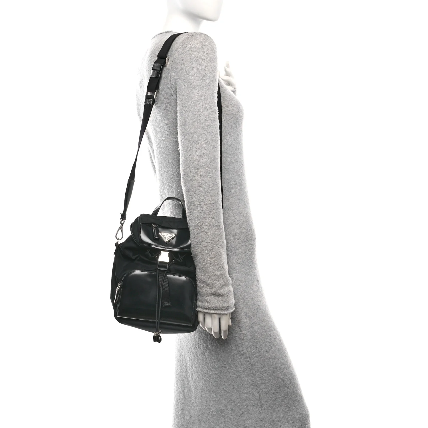 Nylon Brushed Calfskin Mini Sling Backpack  Black