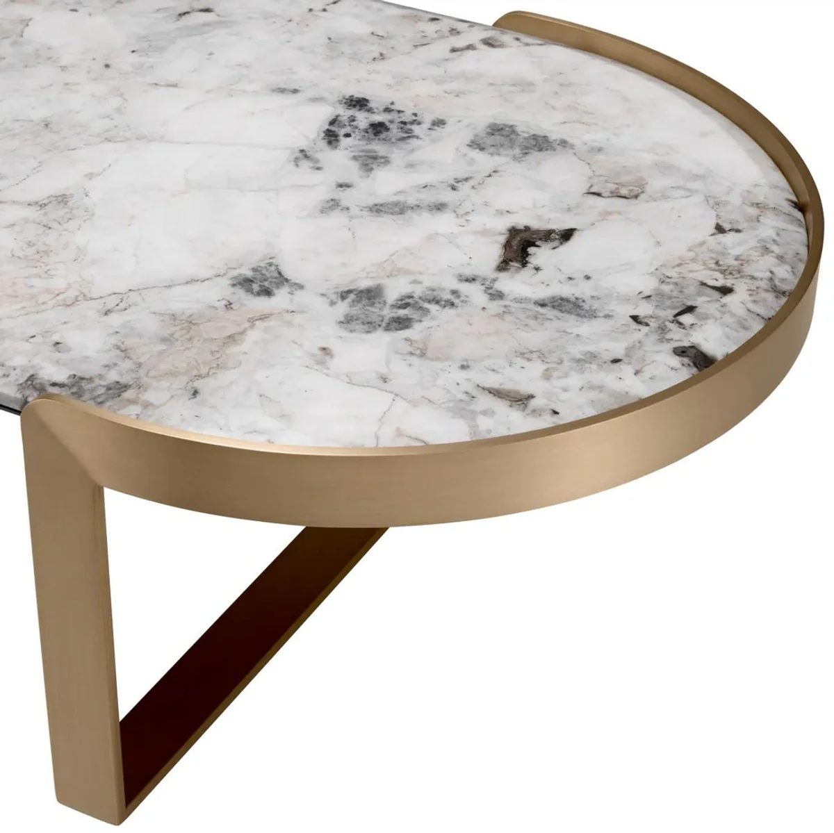 Luxury coffee table brass / white 120 x 60.5 x H. 32.5 cm - Oval living room table with marble top - Living room furniture - Luxury furniture - Luxury collection