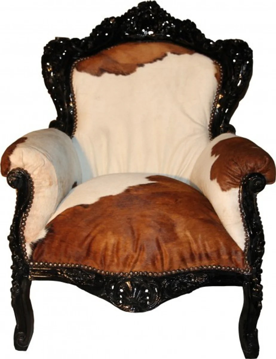Barock Sessel King mit Kuhfell 85 x 85 x H. 120 cm - Limited Edition