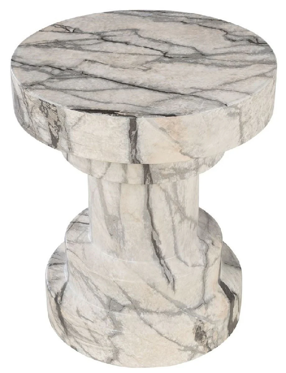 Luxury side table / stool in marble look white Ø 38 x H. 45 cm - Living room furniture in marble look - Luxury furniture - Luxury collection