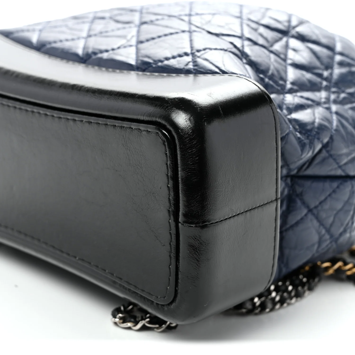 Aged Calfskin Quilted Gabrielle Backpack Navy Black - Top Club