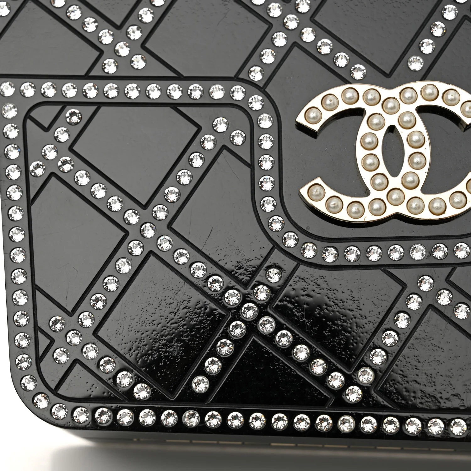 Plexiglass Crystal Quilted Minaudiere Clutch Black White - Top Club