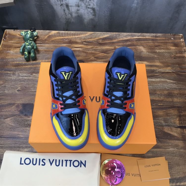 LV Shoes Replica TRAINER SNEAKERS IN NAVY BLUE PATENT CANVAS   LVS034 - Sneaker Replica Workshop