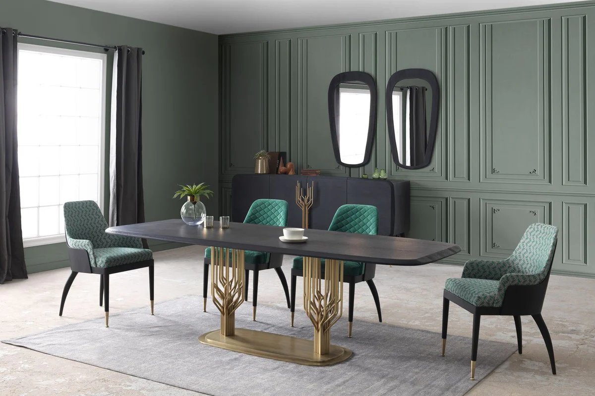 Luxury dining table black / antique brass 240 x 100 x H. 75 cm - Dining room table with solid wood table top - Dining room furniture - Luxury furniture - Luxury dining room furnishings