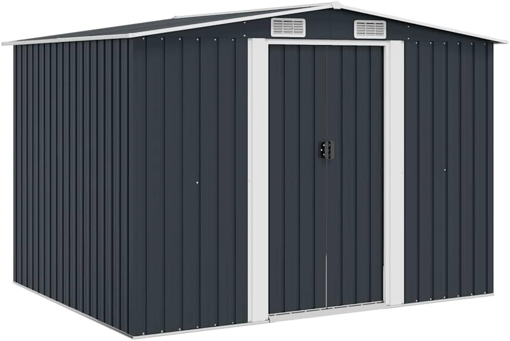vidaXL Capanno per Attrezzi da Giardino Ventilato Ingresso a Scorrimento Robusto Casetta da Esterno Magazzino Antracite 257x205x178 cm in Acciaio