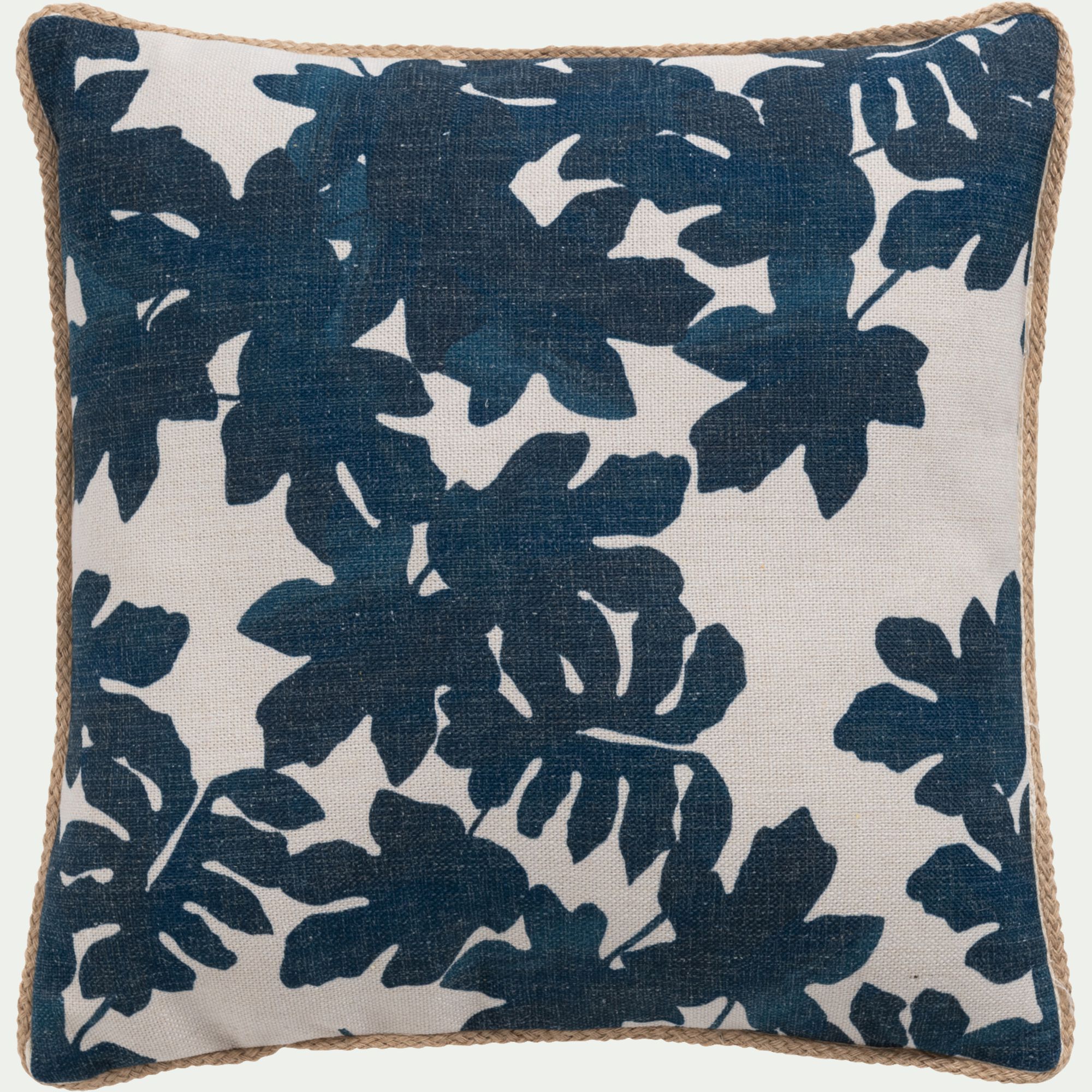 FIGUIER - Coussin d'extérieur à motif feuilles de figuier 45x45cm - bleu