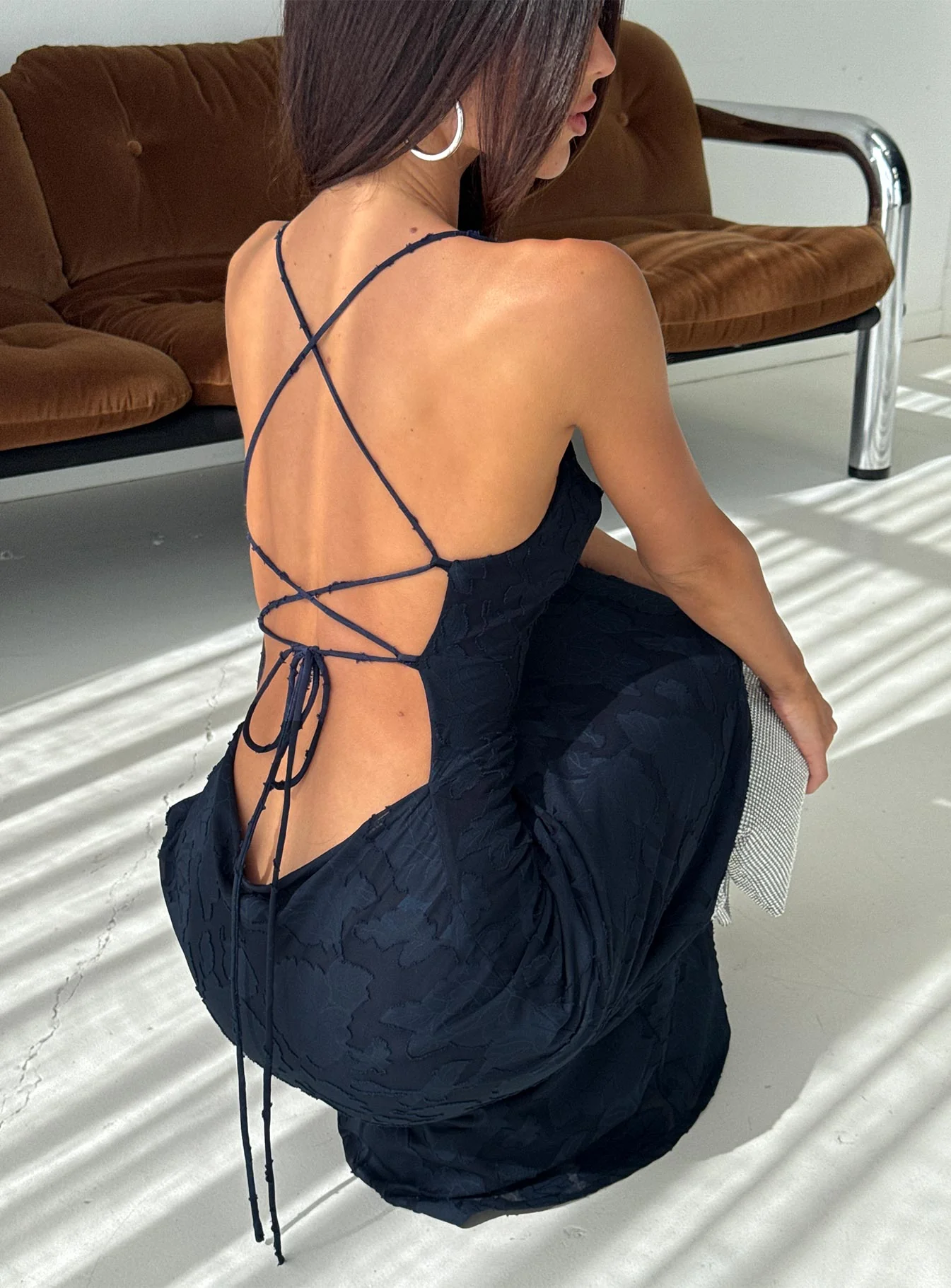 Celena Maxi Dress Navy Burnout