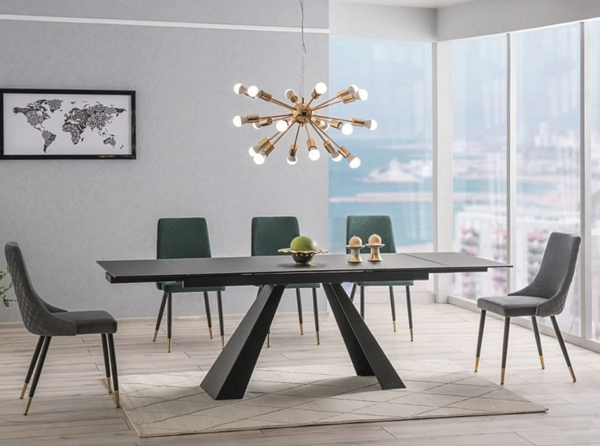 Designer dining table matt black 160-240 x 90 x H. 76 cm - Extendable dining room table with tempered glass top - Designer furniture