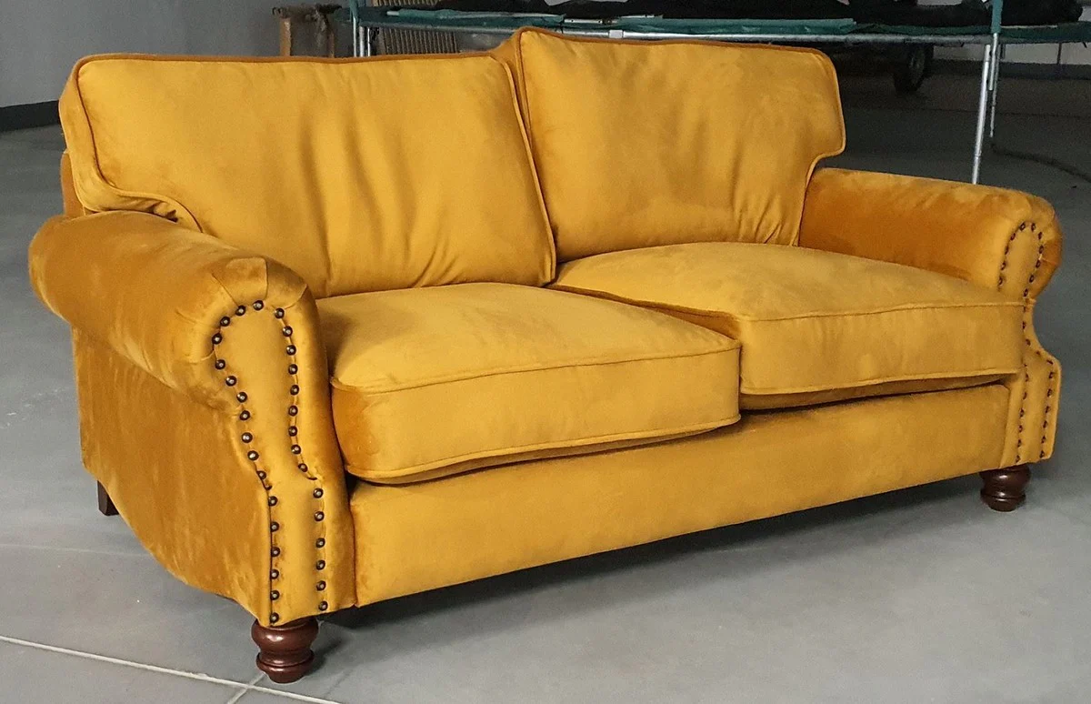 Luxury living room velvet sofa yellow 175 cm - luxury furniture