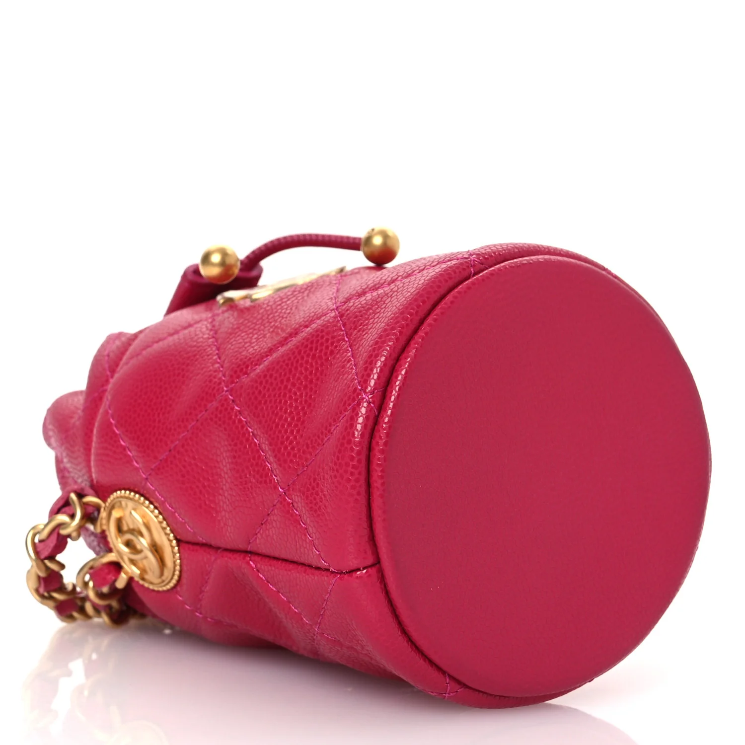 Caviar Quilted Twist Your Buttons Mini Bucket Bag Fuchsia - Top Club