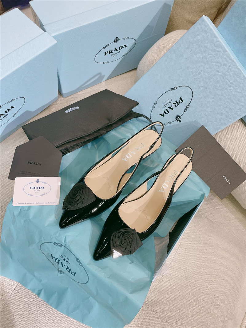 prada patent leather back strap flower heel sandals - Sneaker Replica Workshop