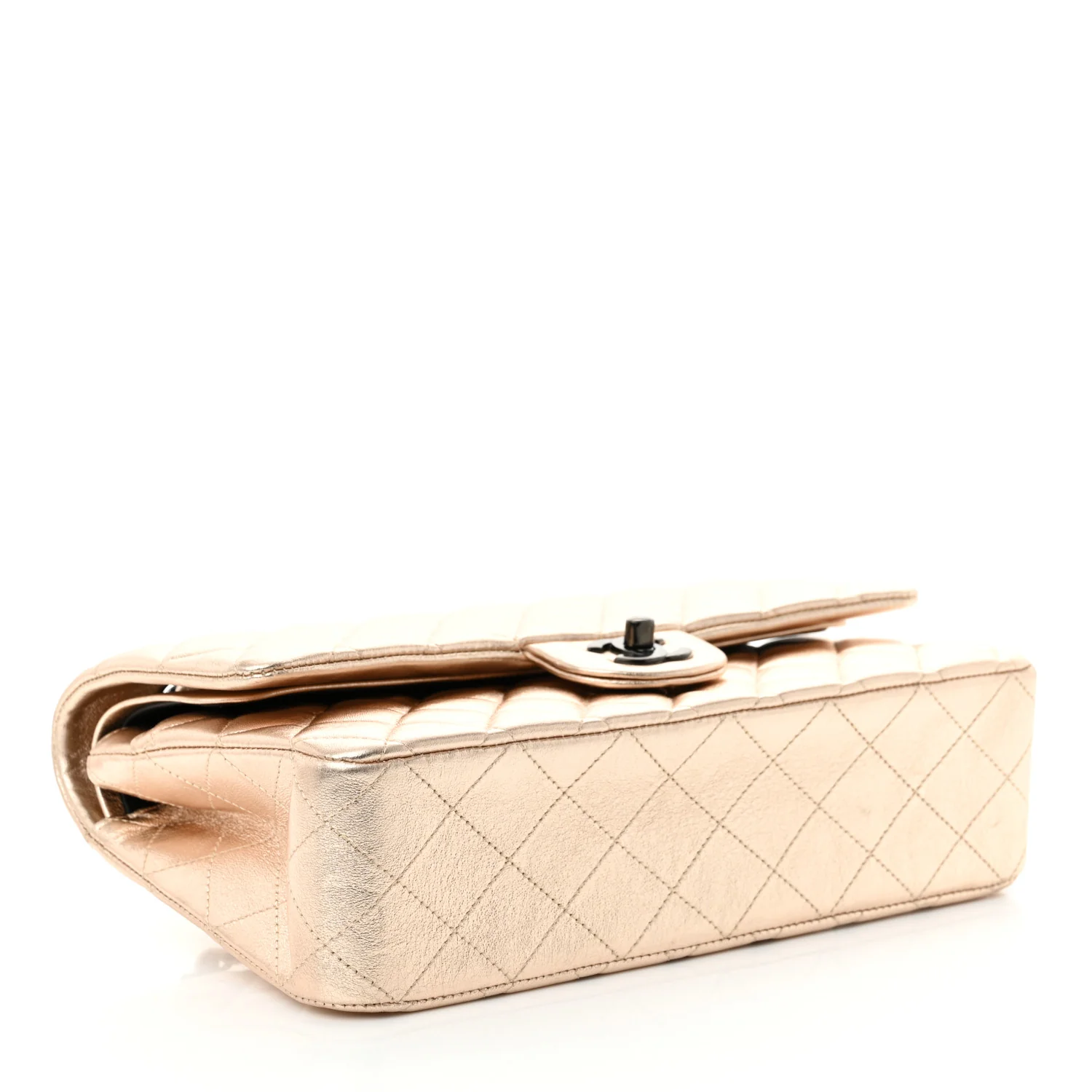 Metallic Lambskin Quilted Medium Double Flap Gold Black - Top Club