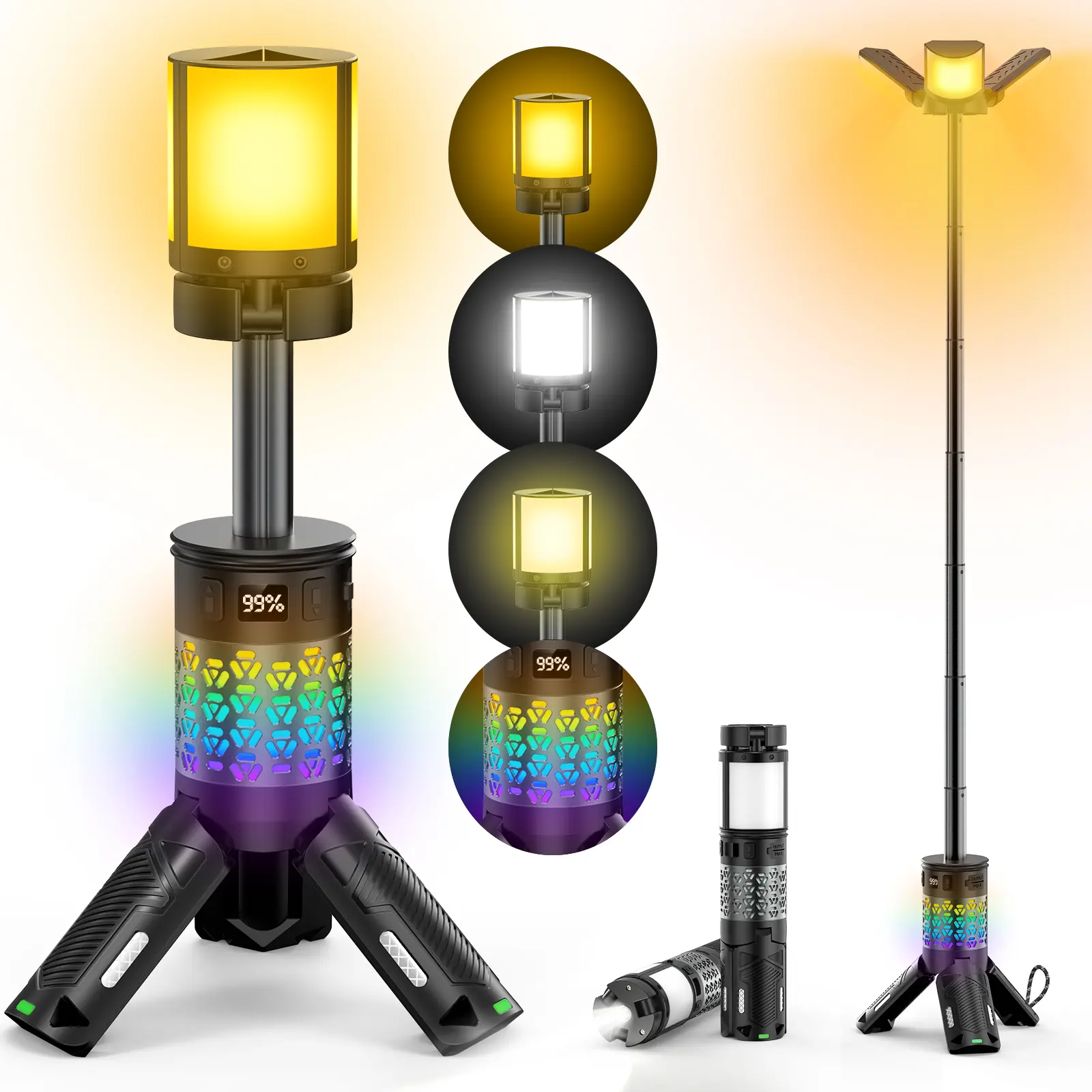 OGERY Telescopic Camping Lights, 13500 mAh Rechargeable Camping Lantern with Stand & Colorful Lights, Magnetic Portable Flashlights Camping Essentials Gear for Camping, Hiking, Emergency (Gray Green)