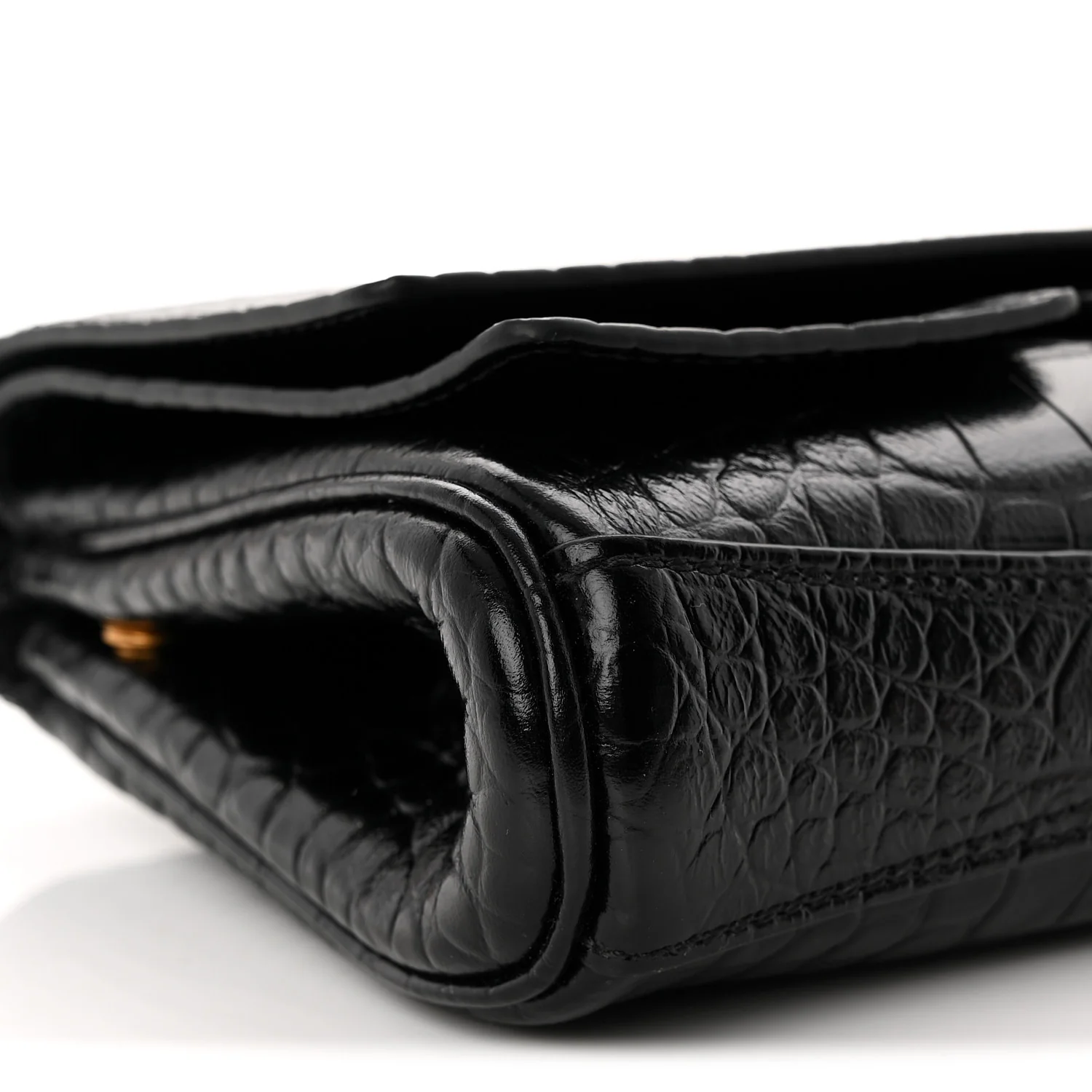 Crocodile Embossed Small Bel Air Clutch On Strap Black - Top Club