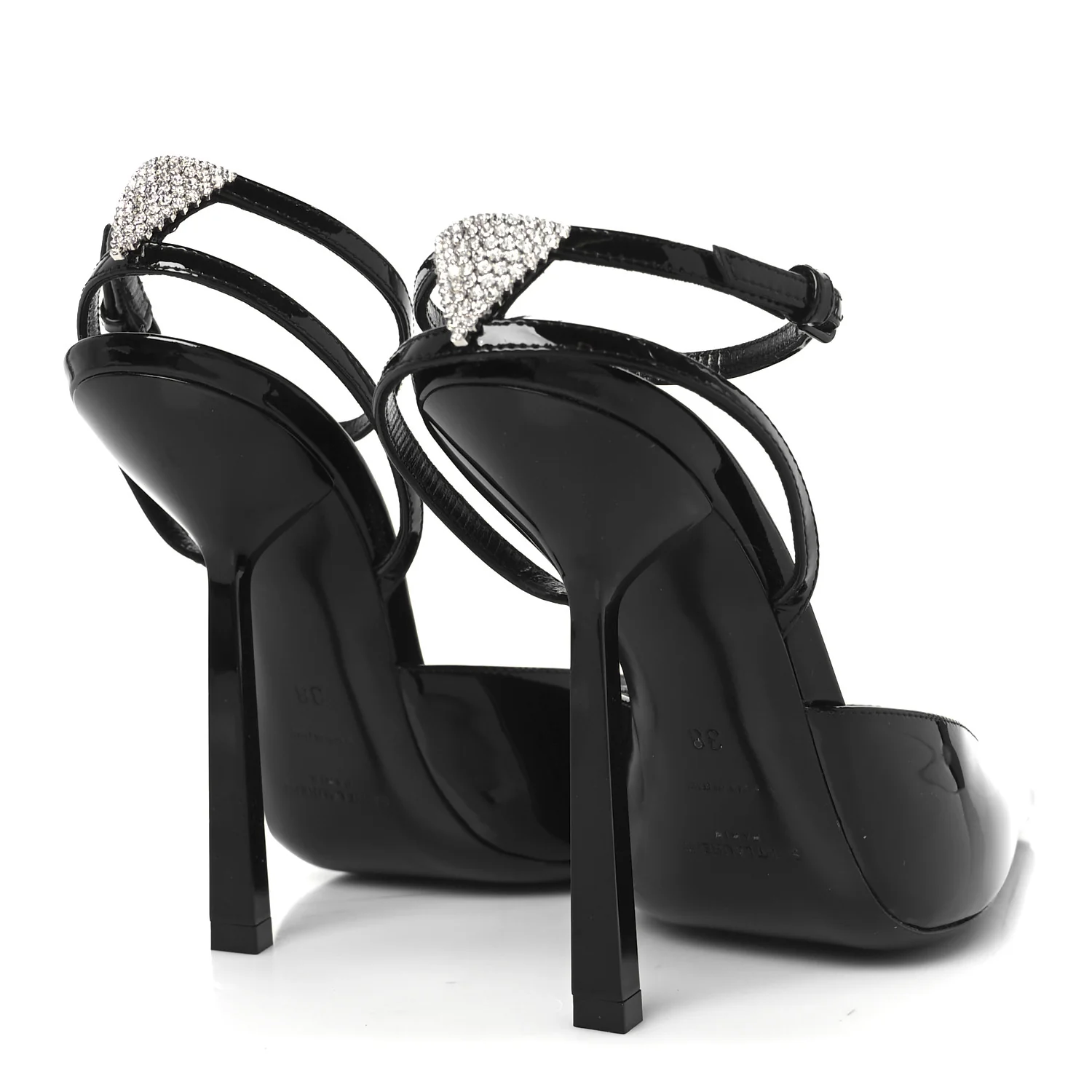 Patent Calfskin Crystal Anouk Pumps 38 Black - Top Club