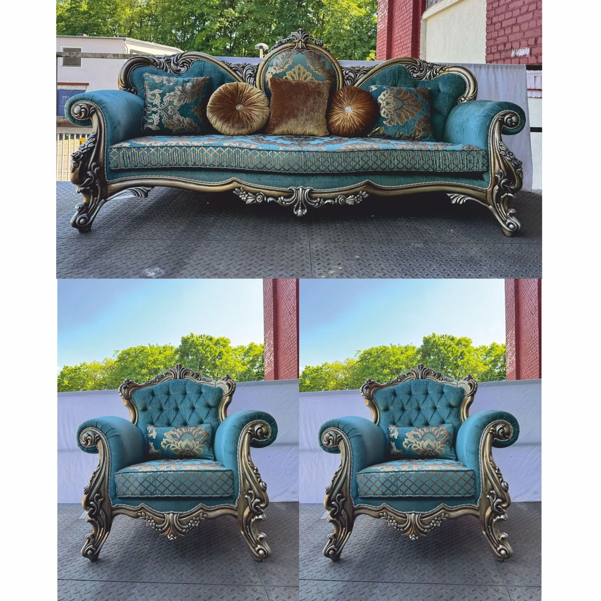 Luxury Baroque Living Room Set Turquoise / Silver - Baroque Style Furniture