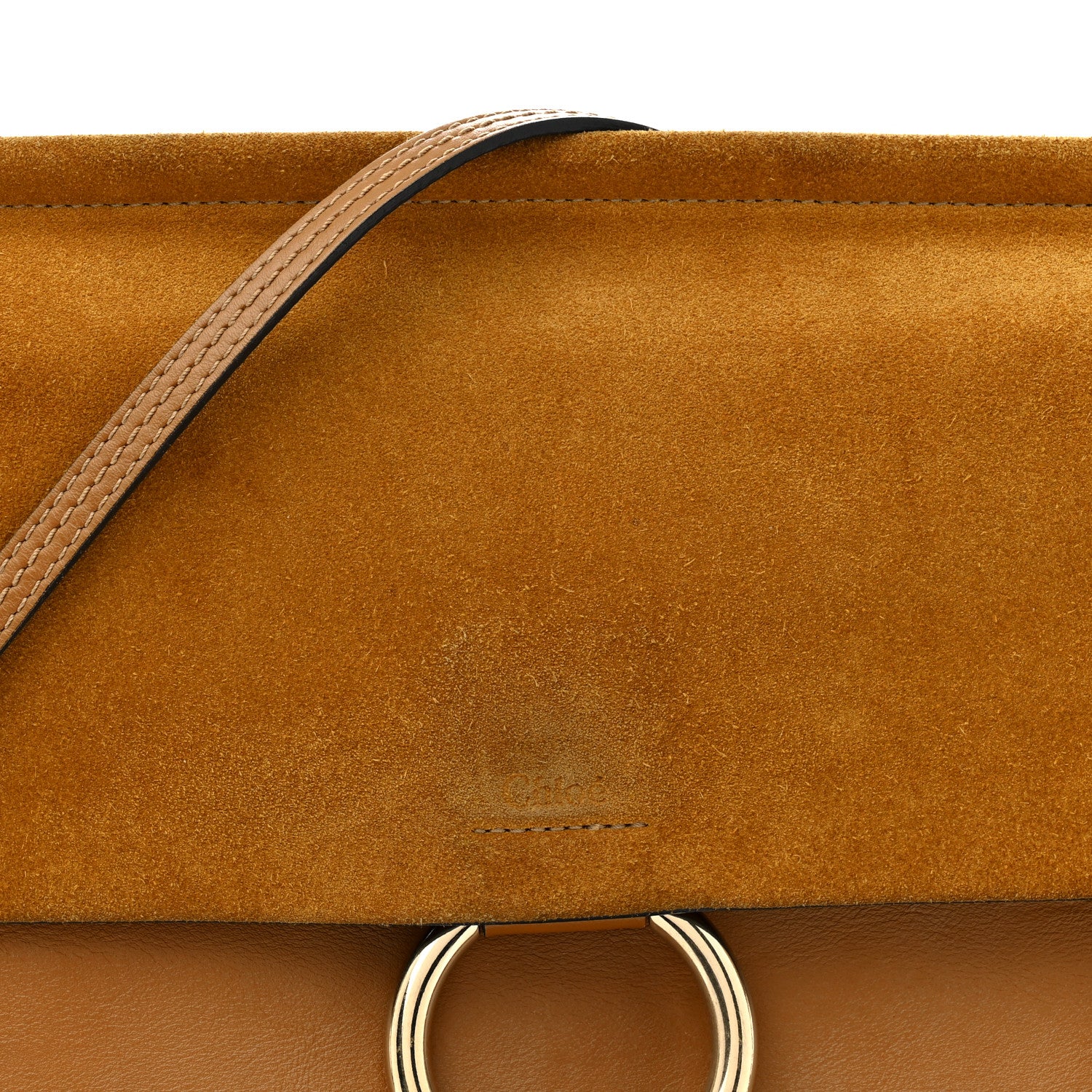 Suede Calfskin Medium Faye Shoulder Bag Mustard Brown - Top Club