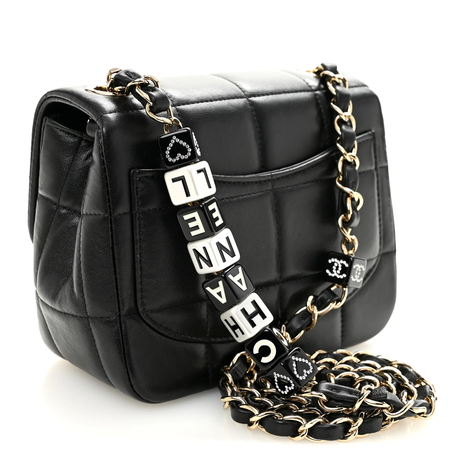 Lambskin Resin Crystal Square Quilted Mini Monacoco Flap Black - Top Club