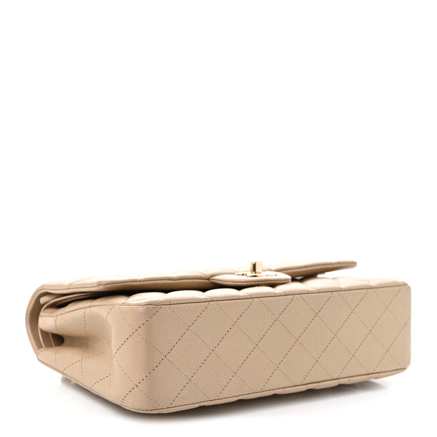 Iridescent Caviar Quilted Medium Double Flap Dark Beige - Top Club