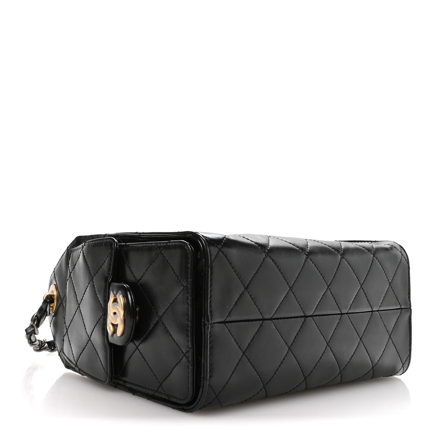Shiny Crumpled Calfskin Quilted Mini Chanel 25 Handbag Black - Top Club