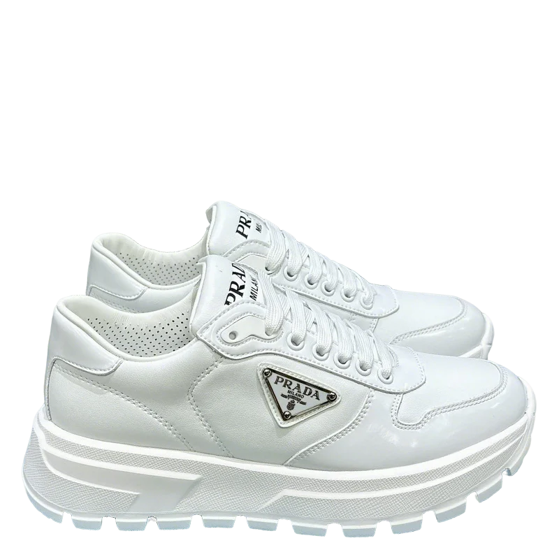 Unisex Prada White Chunky Platform Sneakers With Triangle Logo - Sneaker Replica Workshop