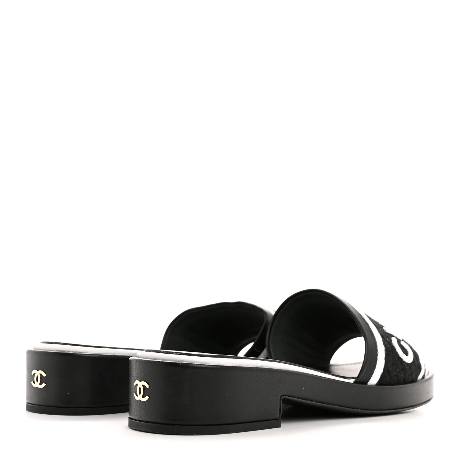 Lambskin Embroidered CC Mule Sandal 40 Black White - Top Club