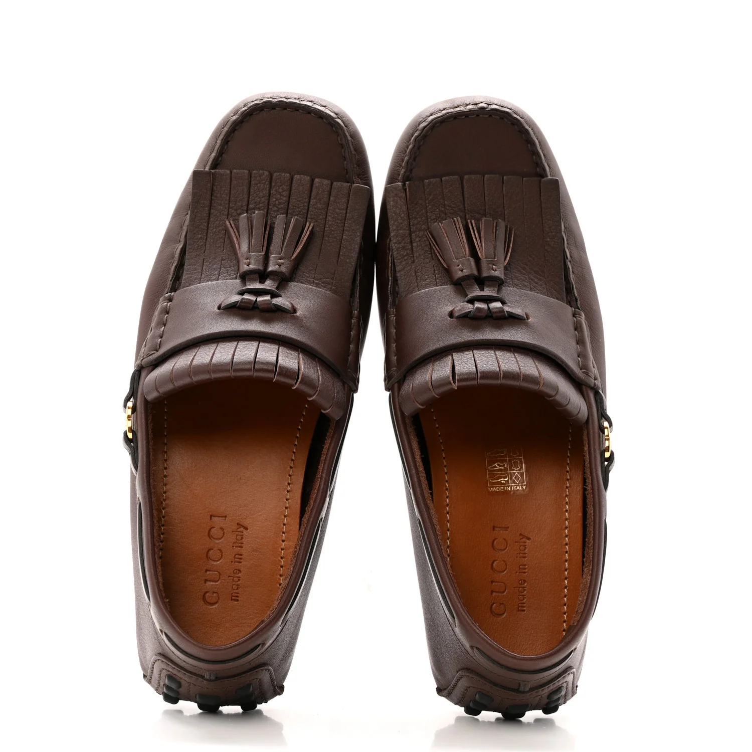 Calfskin Fringe Interlocking G Mens Driver Loafers 8 Brown