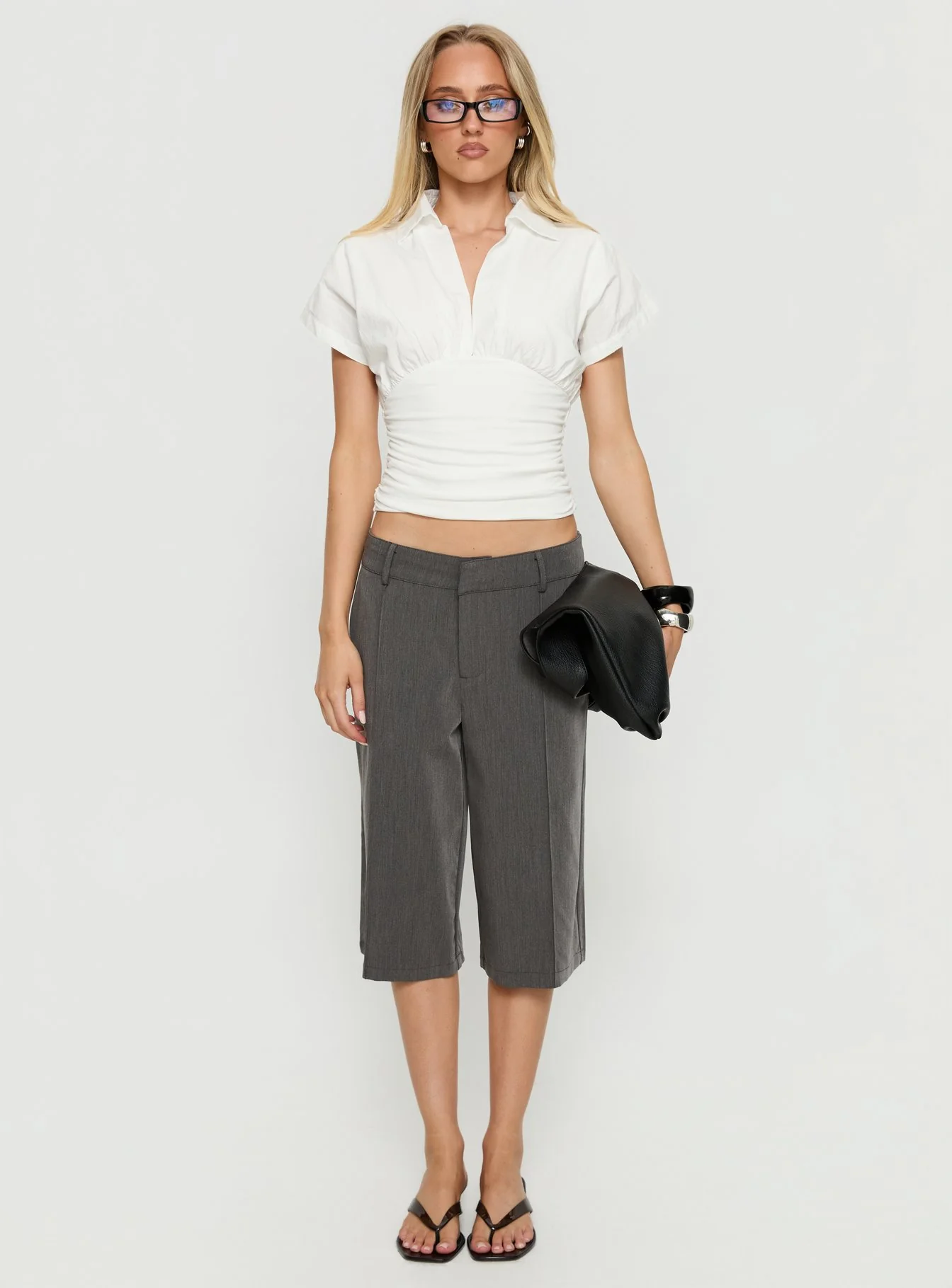 Chalia Ruched Collared Top White