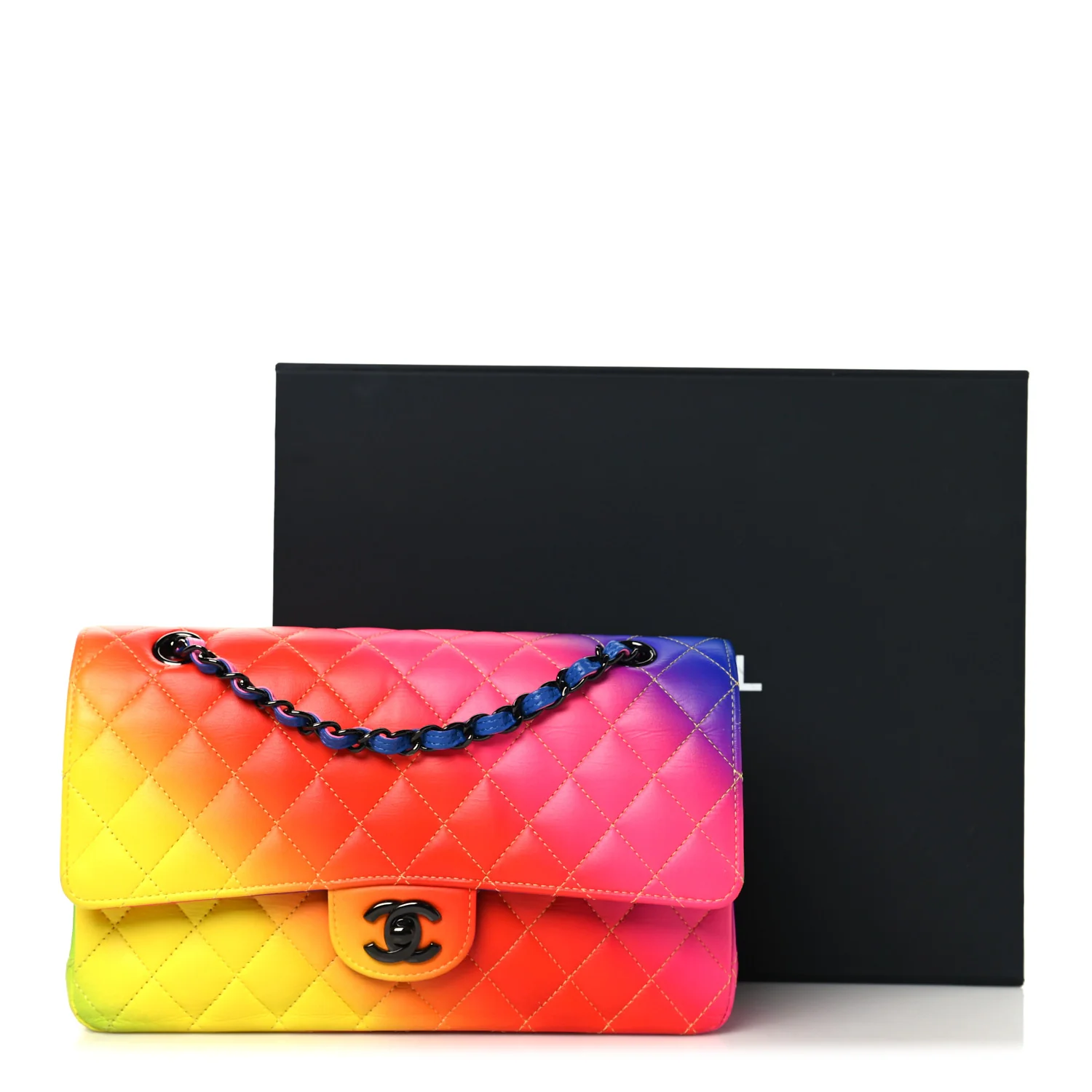 Calfskin Quilted Medium Rainbow Double Flap Multicolor - Top Club