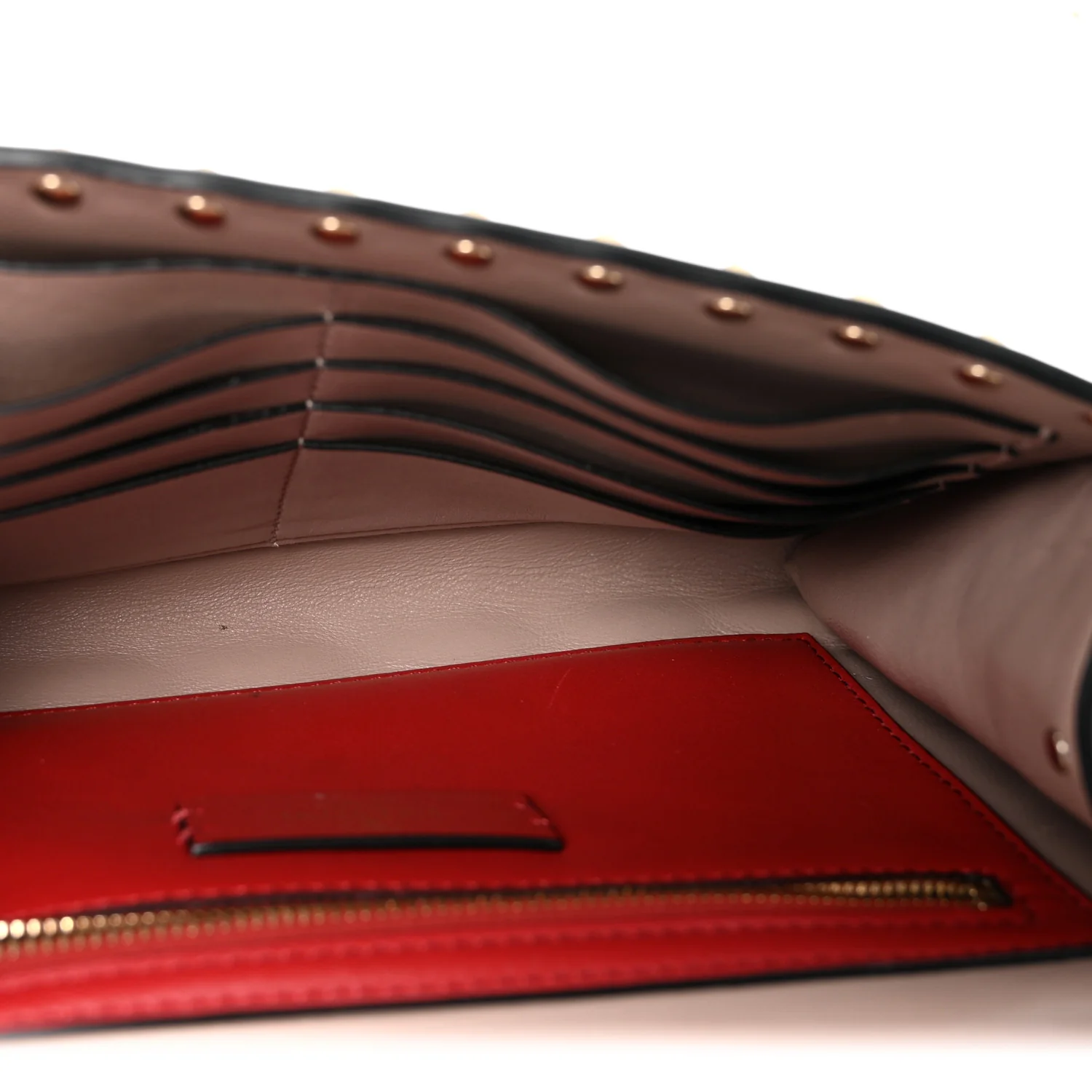 Lambskin Rockstud Spike Wallet on Chain Poudre - Top Club