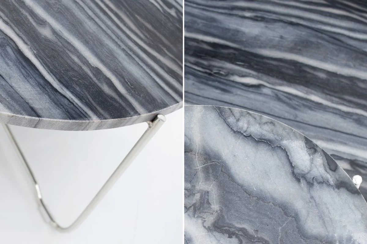 Designer side table with marble top Ø 60 cm gray / silver H. 33 cm - unique