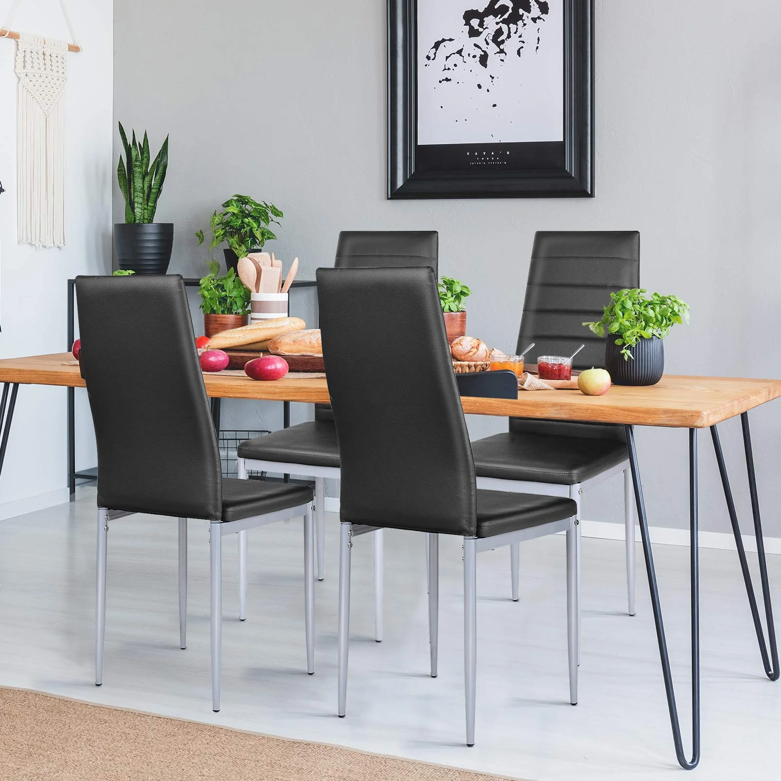 BEFOUNDLOVELY PU Leather Dining Chairs Set of 4, Upholstered Side Chairs w/Ergonomic High Backrest & Steel Frame