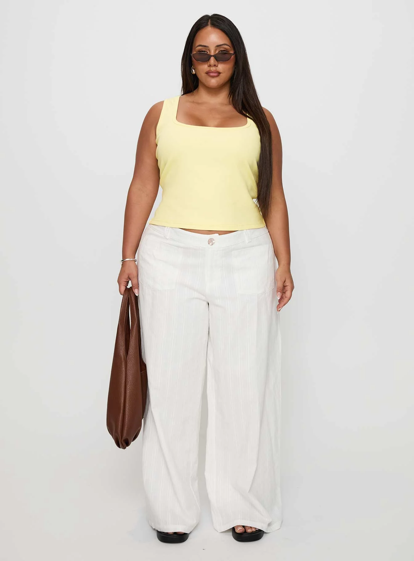 Baseline Square Neck Rib Tank Top Lemon Curve