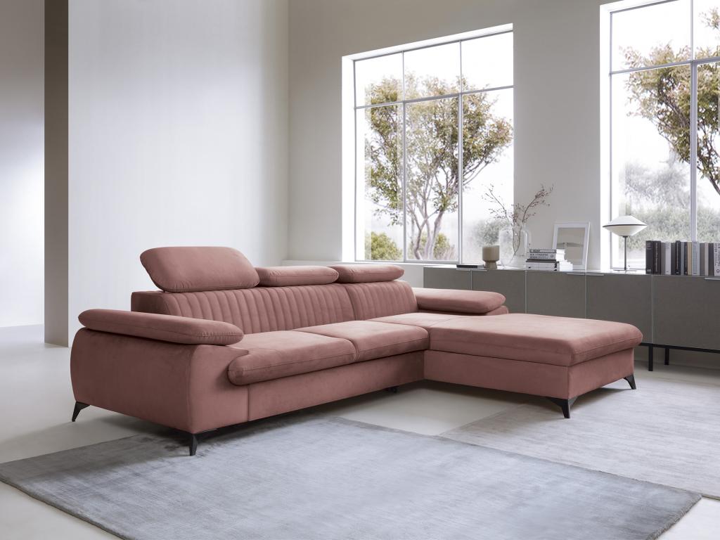 Sofá cama rinconera con ángulo derecho de la marca Joliven de color rosa