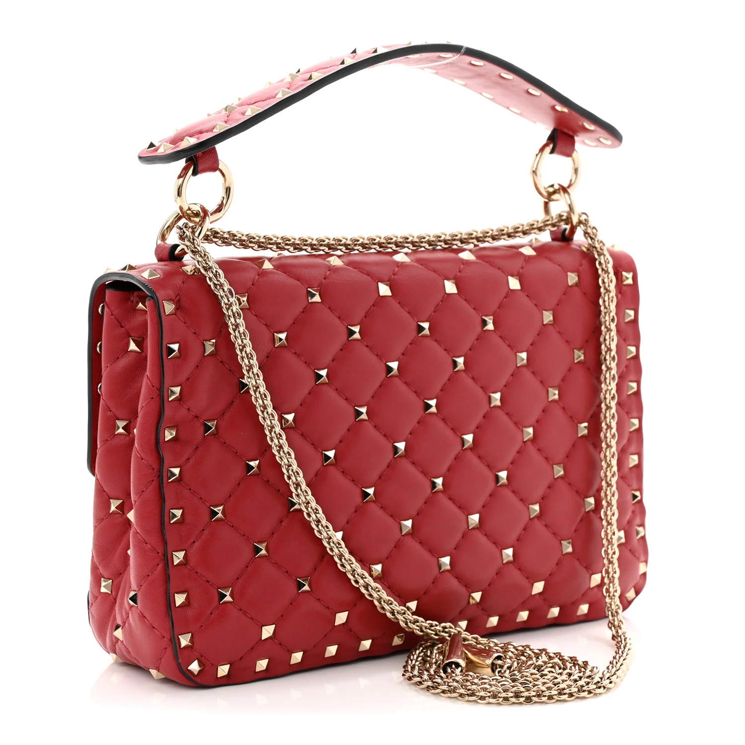 Nappa Medium Rockstud Spike Shoulder Bag Rosso Valentino - Top Club