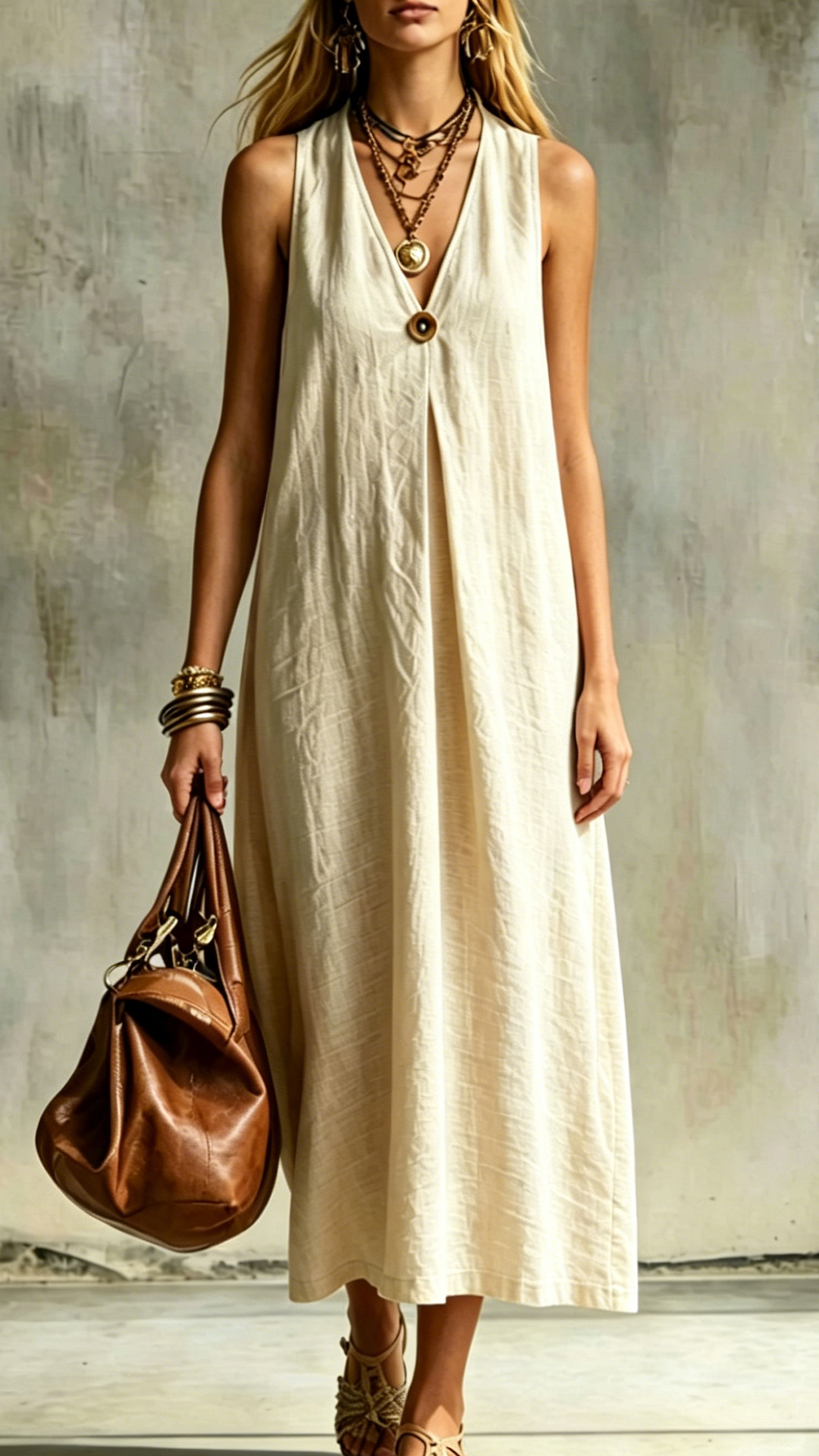 Women's Cotton-Blend V-Neck Loose Sleeveless Dress - Nordfashionstorm - Women's Clothing, Fashion for You - Nordfashionstorm.com