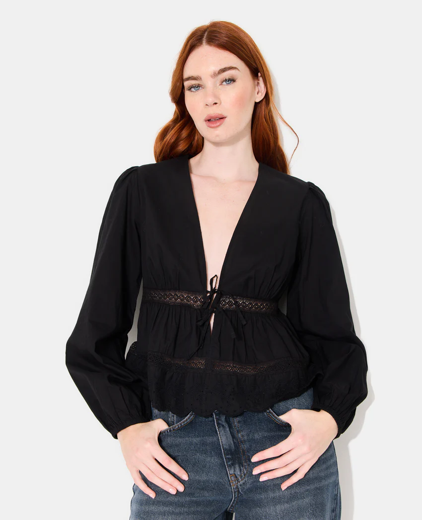 Pimkie Blouse avec dentelle et nouettes