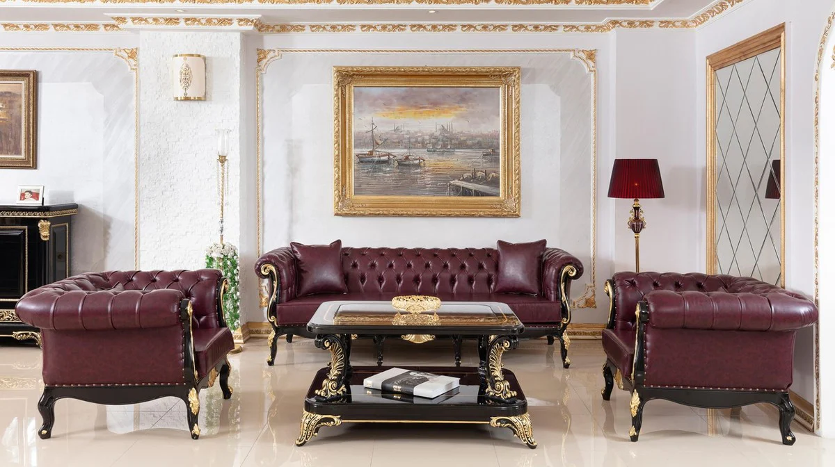 Luxury baroque coffee table with glass top black / gold - magnificent solid wood living room table in baroque style - baroque living room furniture - noble & magnificent