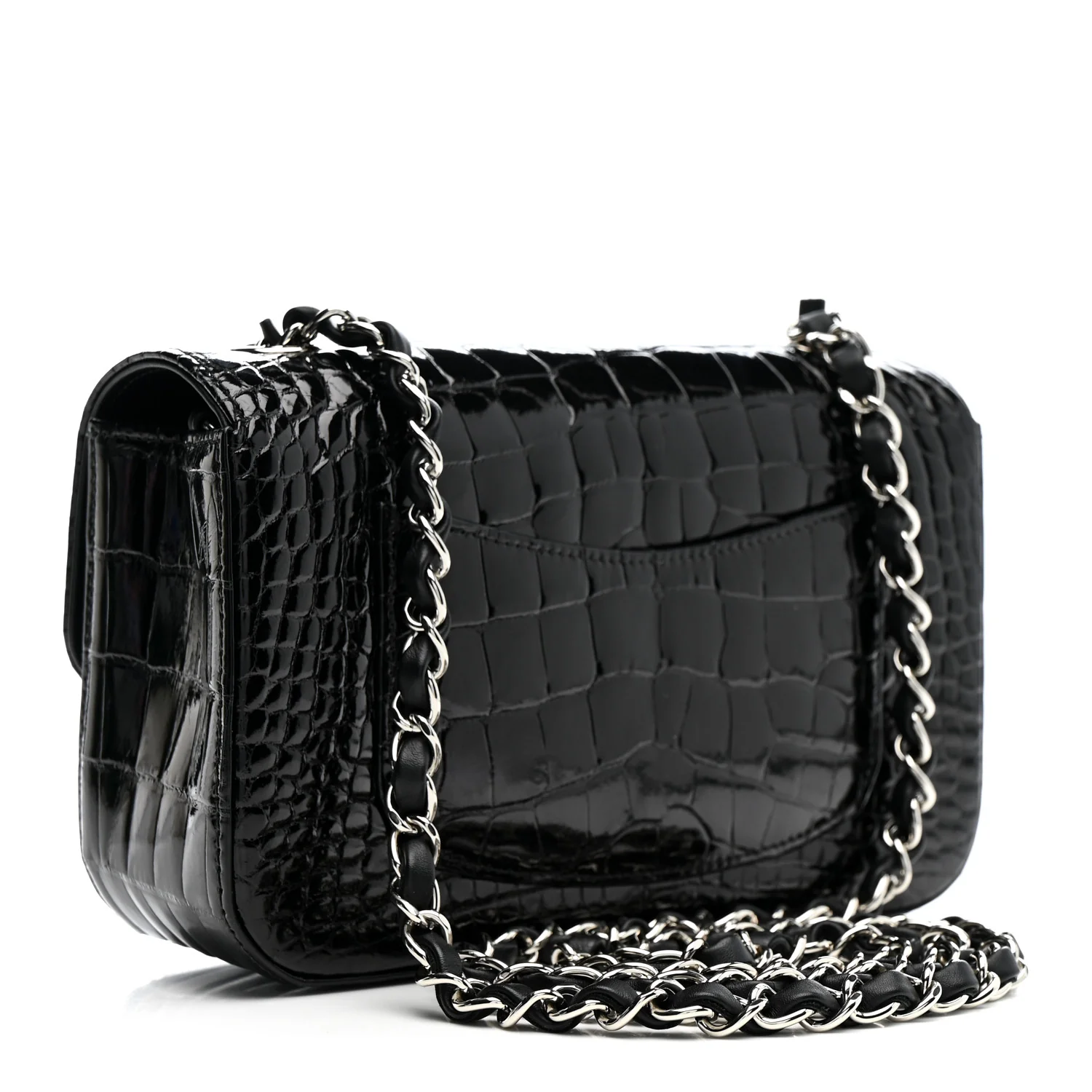Shiny Alligator Mini Rectangular Flap Black - Top Club