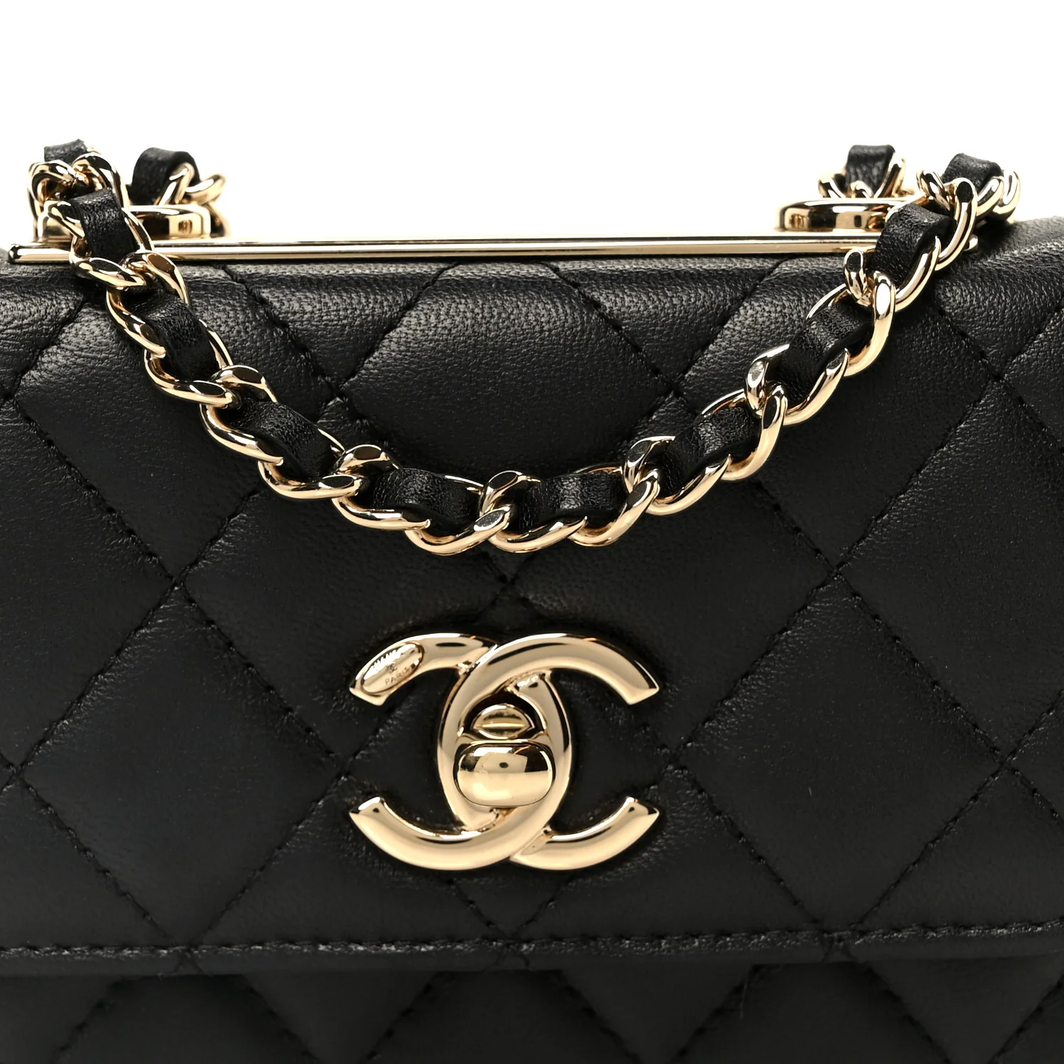 Lambskin Quilted Trendy CC Card Holder On Chain Black - Top Club